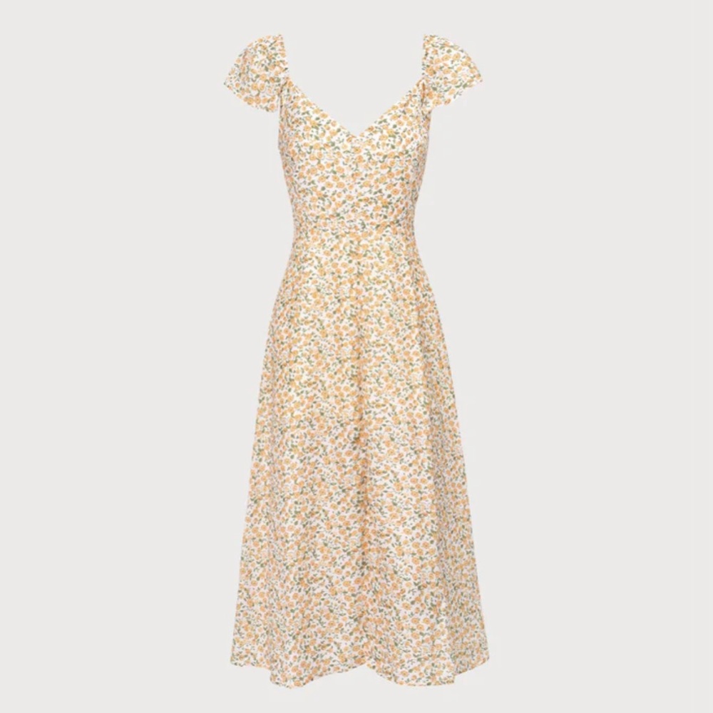 NWT RIHOAS The Yellow V Neck Floral Slit Midi Dress Sz XS - Picture 5 of 6